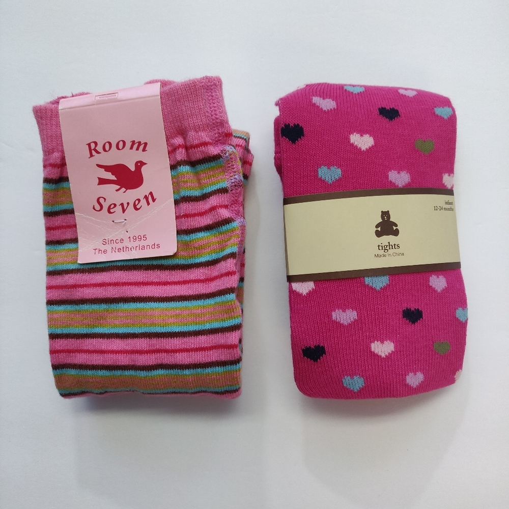NWT Gap Room Seven Girls Heart Stripes Tights Size 86 24M Boutique Pink